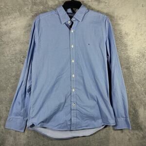 Tommy Hilfiger‎ Shirt Men's L Stretch Extensible Blue Dotted Long Sleeve